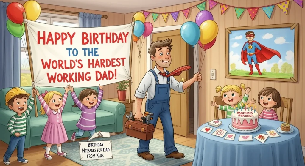 Birthday Messages for Dad from Kids or Grandchildren Who Works Hard