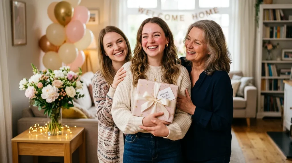 Warm family embrace capturing birthday messages for a new sister-in-law she just joined the family.