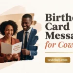 Diverse coworkers joyfully sharing and reading birthday card messages for coworker in office.