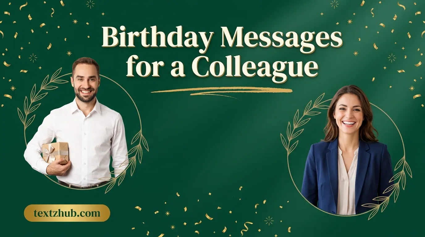 Cheerful male and female professionals celebrating birthday messages for a colleague together.
