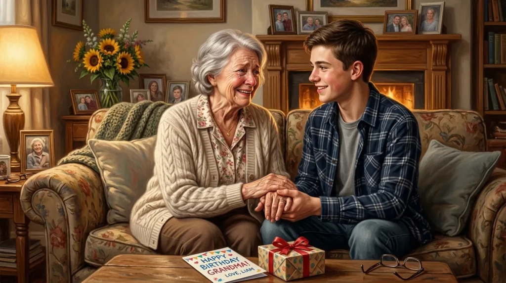 Heartfelt scene capturing birthday messages for grandmother from your grandson straight from the heart
