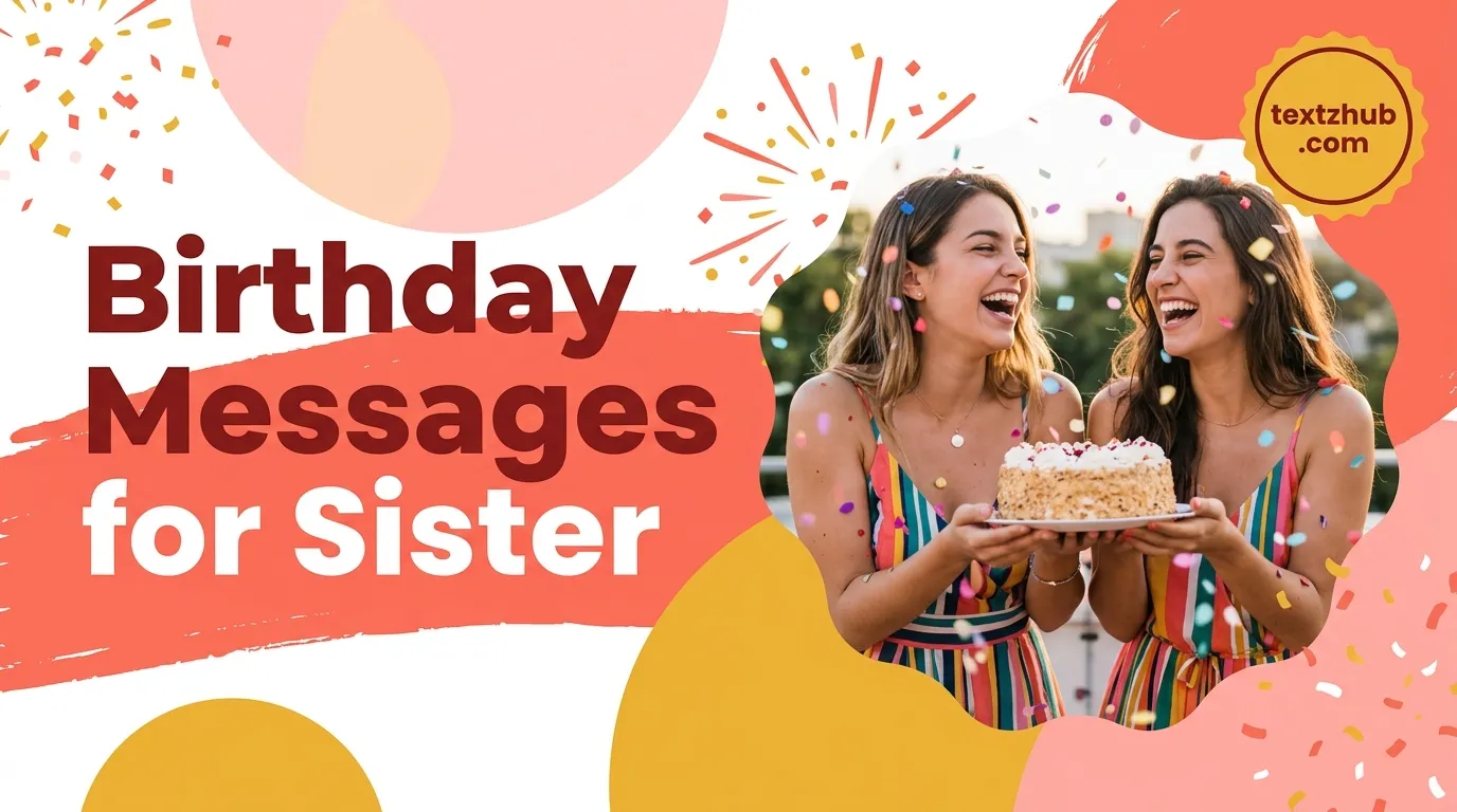 Vibrant birthday messages for sister featuring two sisters laughing with birthday cake.