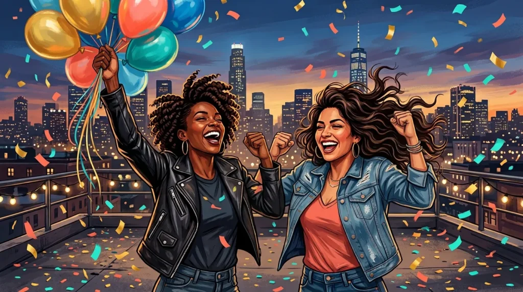 Two loyal best friends celebrating boldly together &mdash; capturing birthday messages for your ride-or-die best friend.