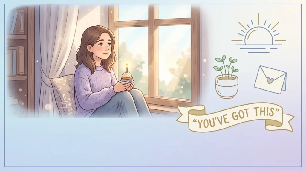 Hopeful teen with a candle representing encouraging birthday messages for a teen going through a hard year