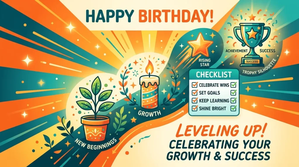 Trophy and rising star illustrate motivational birthday messages for a hardworking coworker.