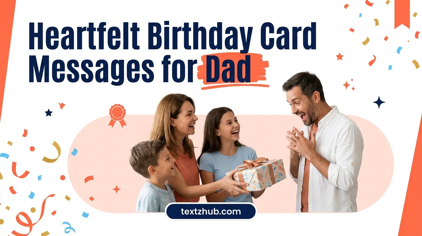 Happy family surprises dad with gift — birthday card messages for dad for every occasion.