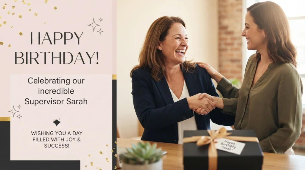 Respectful birthday greetings to a supervisor with warm handshake moment
