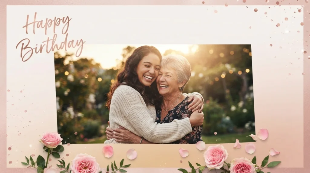Daughter-in-law hugging mother-in-law warmly on her birthday celebration