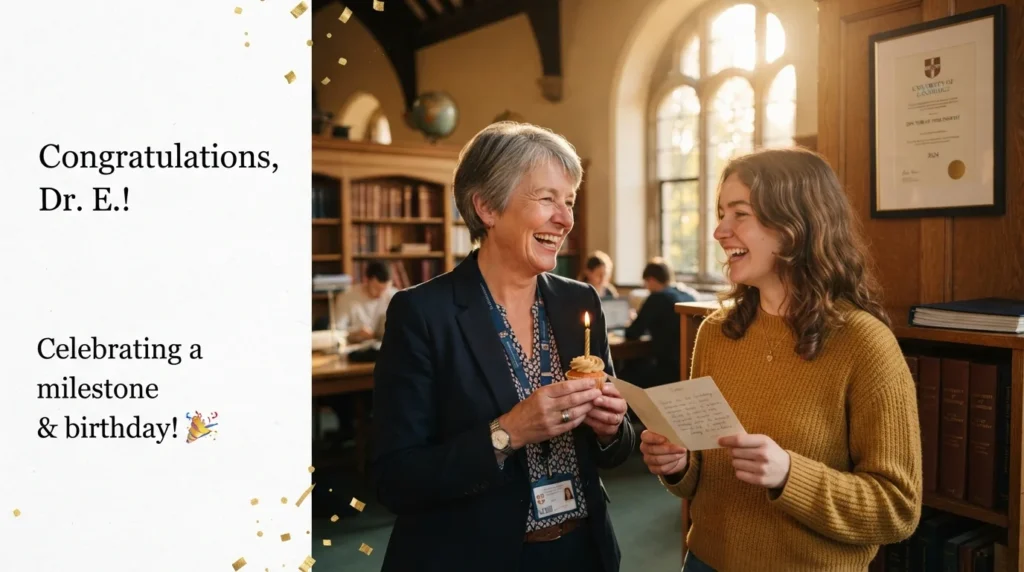Warm birthday wishes for PhD supervisor with student gratitude moment

