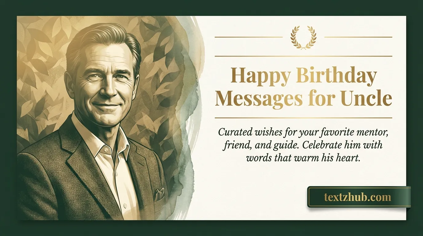 Elegant editorial design featuring happy birthday messages for uncle with a distinguished illustrated uncle portrait.