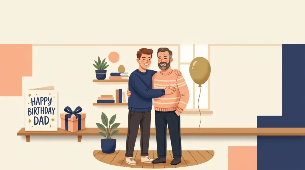Son embracing father, heartfelt birthday messages for dad from son.
