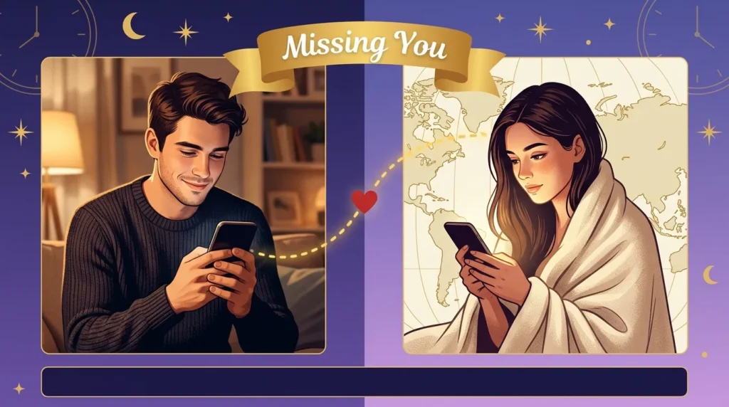 Couple connected across distance illustrating long distance girlfriend birthday message design