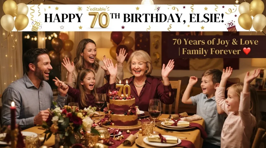 Family celebrating mother-in-law's milestone birthday with cake and cheers