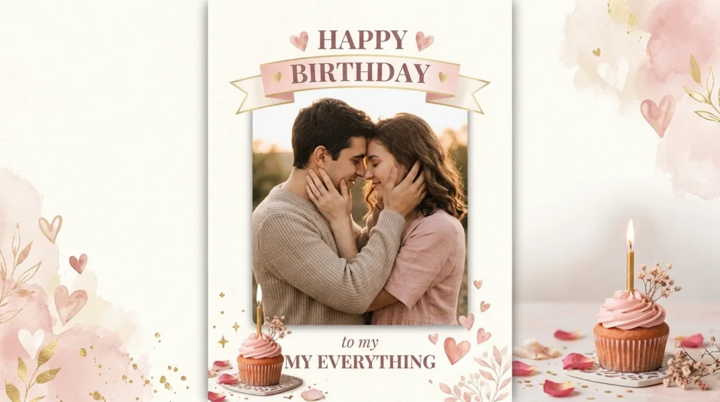 Couple sharing a tender moment for sweet simple girlfriend birthday message card