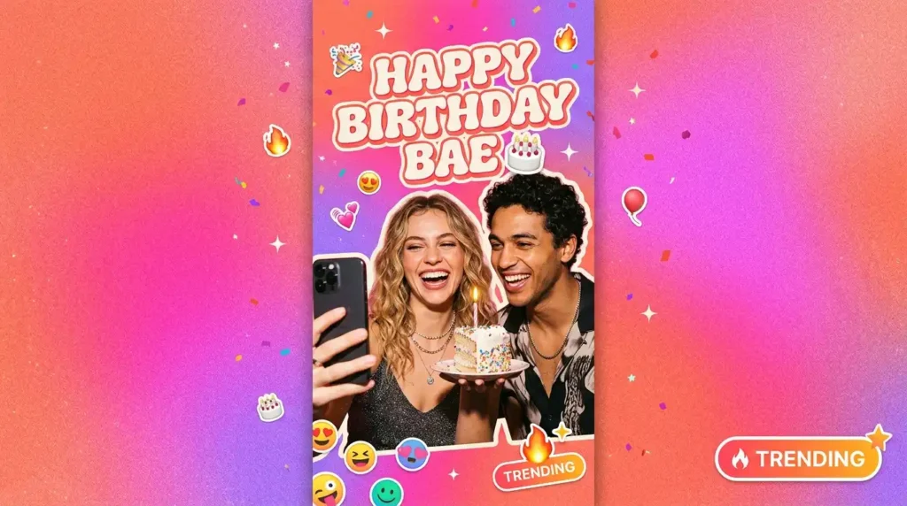 Trendy couple celebrating with cake for viral girlfriend birthday message post