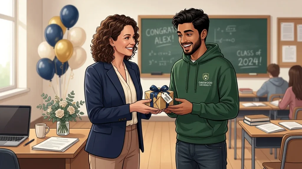 Teacher smiles at student celebrating 18th Birthday Messages for a Student From a Teacher