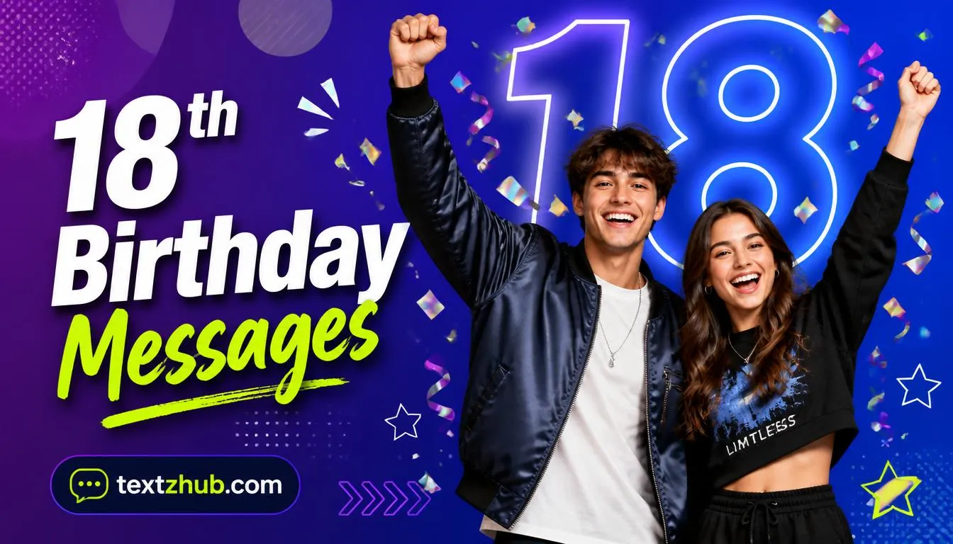 Stylish young man and young woman celebrating with bold colorful 18th birthday messages graphic design.