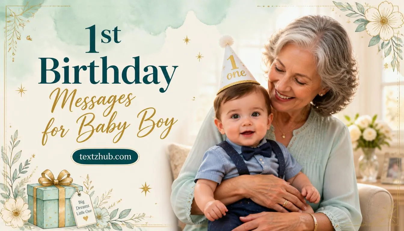 Grandmother reading 1st birthday messages for baby boy with loving warmth