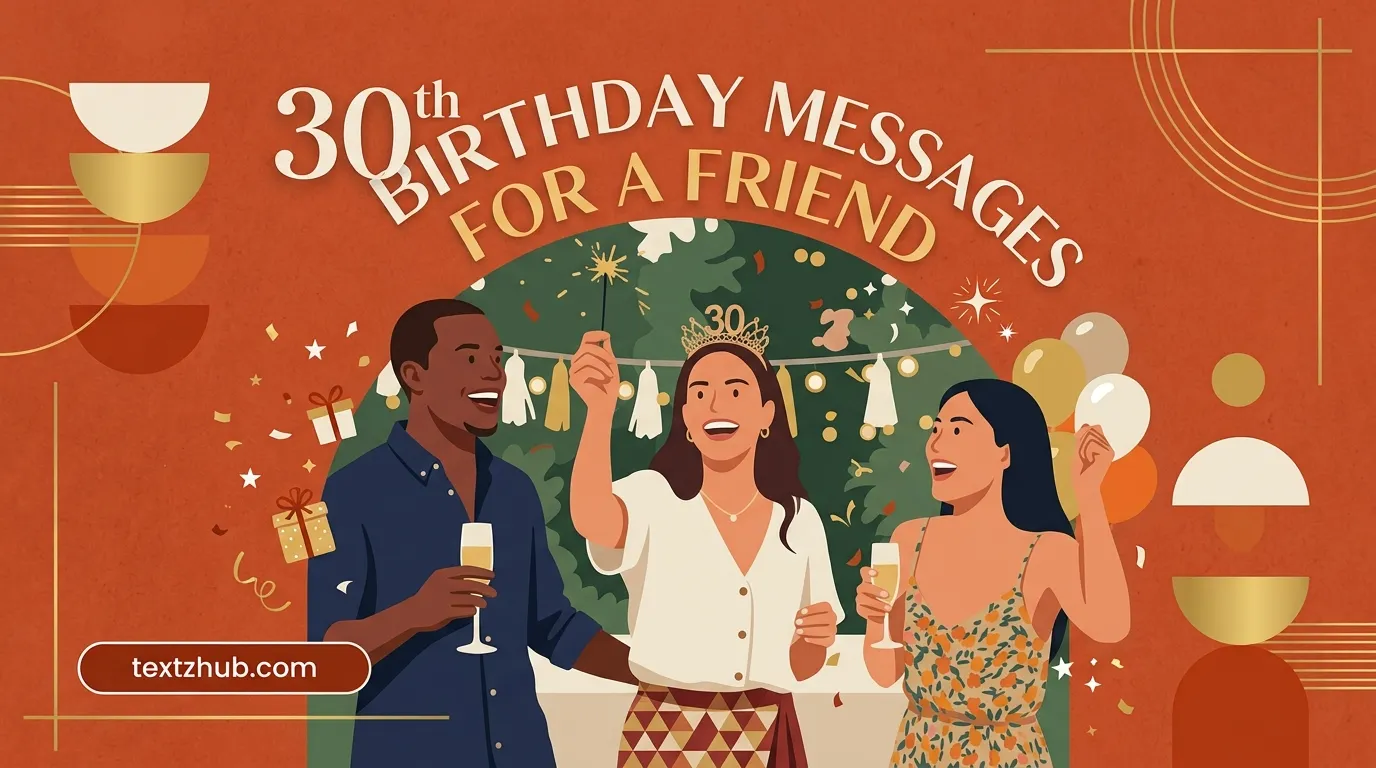 Three friends laughing outdoors with sparklers alongside 30th birthday messages for a friend.