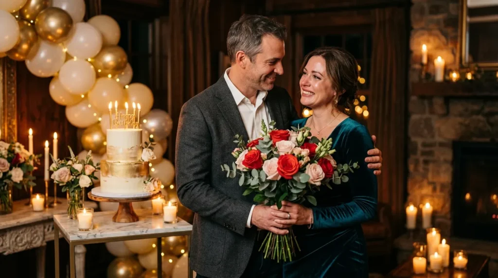 Couple sharing a romantic milestone moment with Happy 40th Birthday Messages for Your Wife.