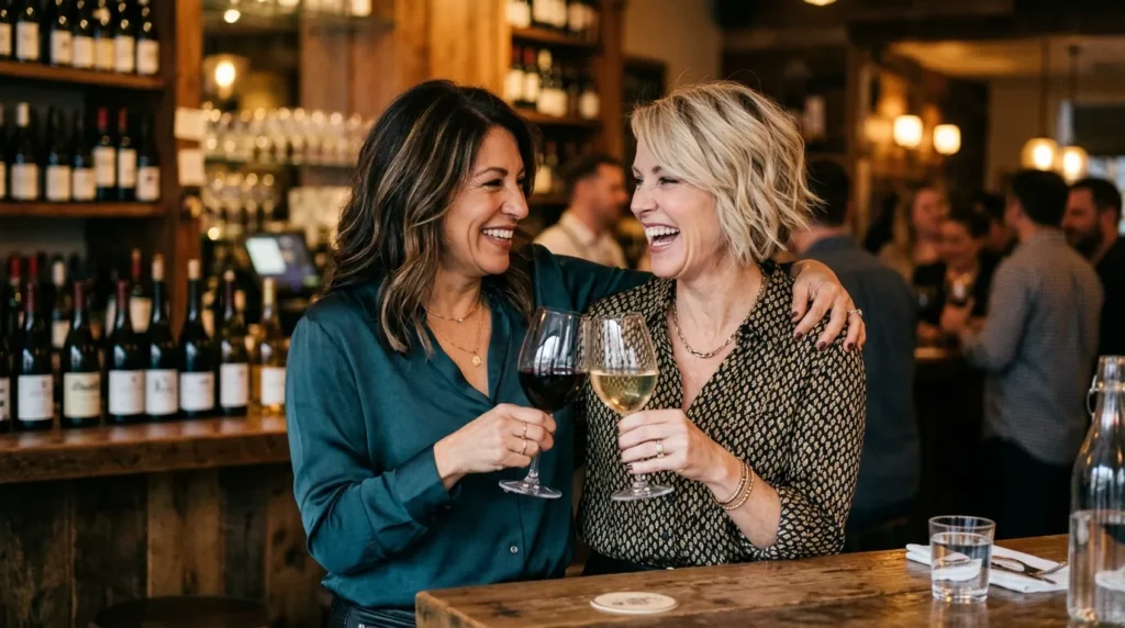 Joyful wine bar celebration capturing laughter for 50th Birthday Messages for Best Friend.