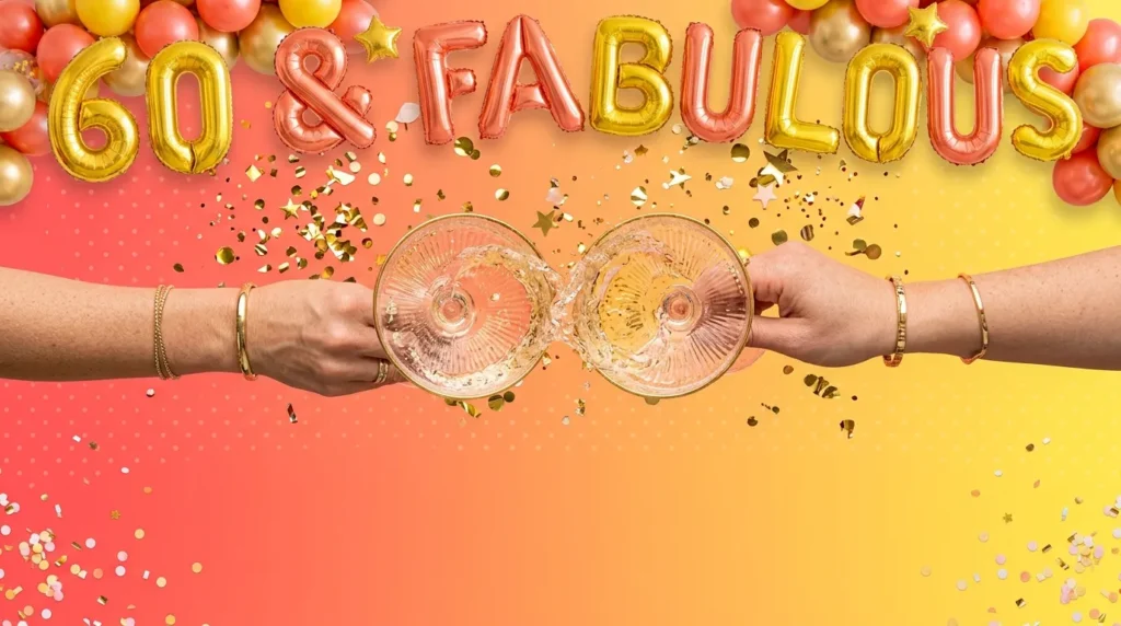 Cheerful toast and confetti scene for 60th birthday messages for best friend