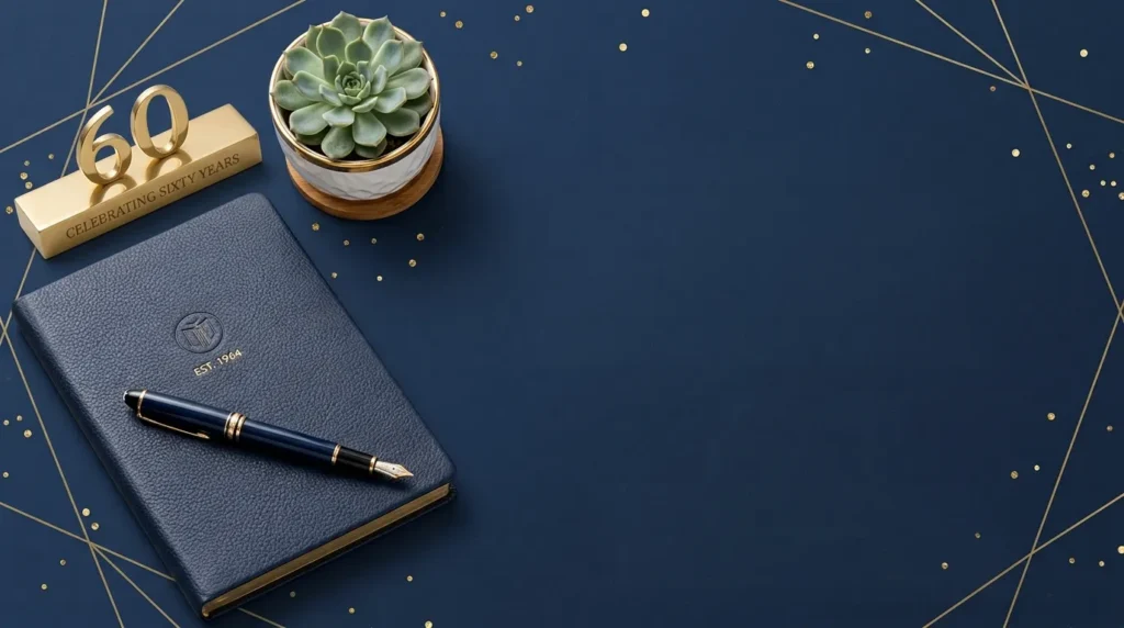 Professional desk flat-lay for 60th birthday messages for coworker or boss