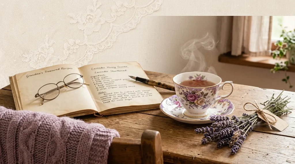 Cozy vintage teacup scene illustrating 60th birthday messages for grandma