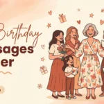 Warm illustrated group of women celebrating with 60th Birthday Messages for Her