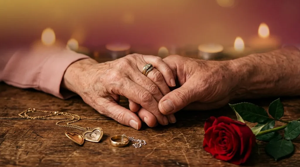 Romantic hands and rose scene for 60th birthday messages for wife