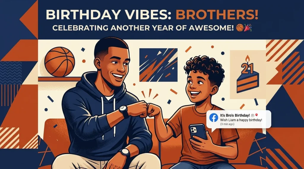 Brothers fist bumping over birthday messages for Facebook wall celebration graphic
