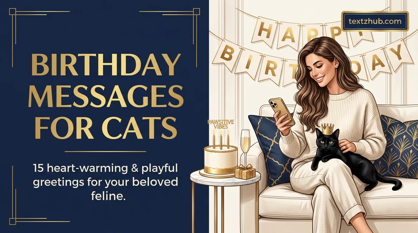 Elegant woman tenderly reading birthday messages for cats on her phone.