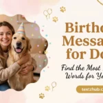 Woman hugging golden retriever with birthday hat alongside heartfelt birthday messages for dogs