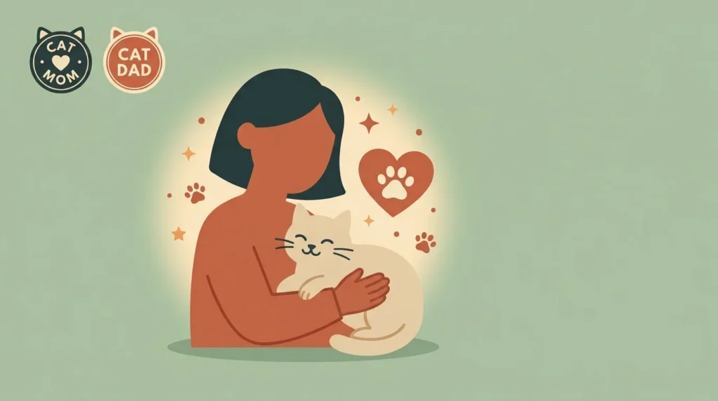 Person cradling cat showing proud birthday messages from a cat parent