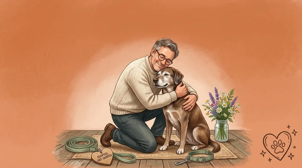 Man embracing his rescue dog, honoring heartfelt birthday messages for rescue dog parents.