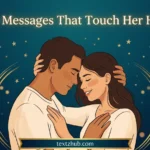 Deeply romantic couple illustration with forehead touch beside 150+ care messages for her.