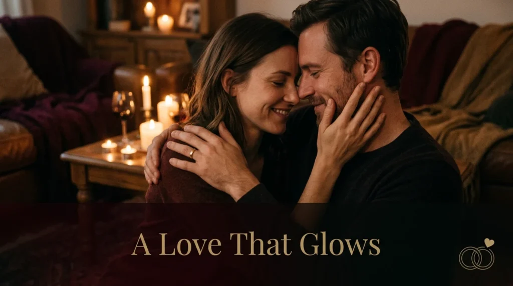 Husband and wife embracing tenderly with cheesy messages for your husband