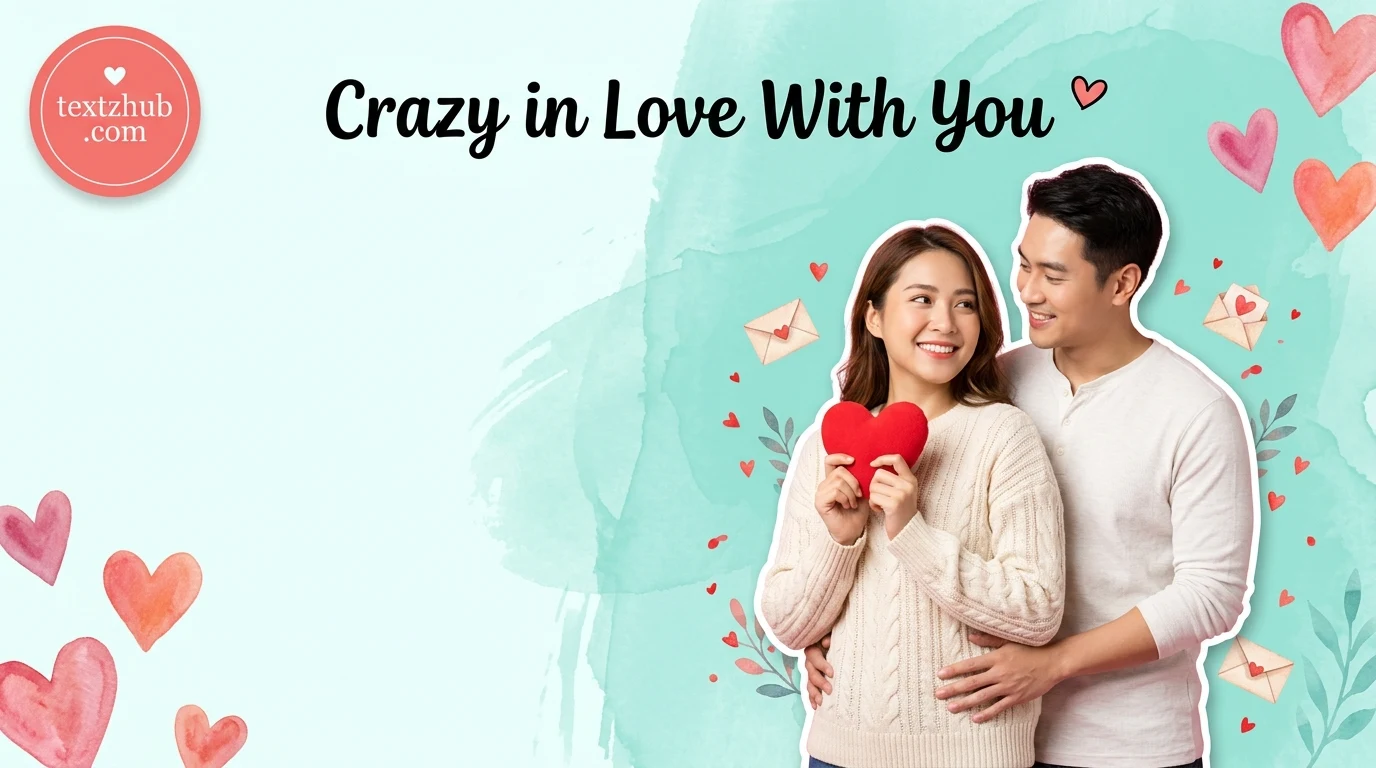 Sweet couple sharing a loving moment representing crazy love messages for husband in teal design.