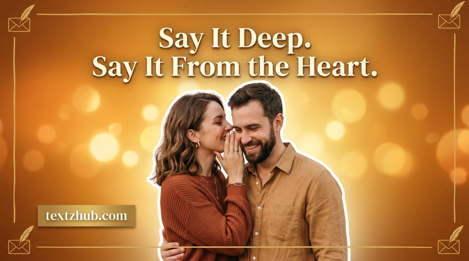 A loving couple in warm tones evoking deep text messages for him.