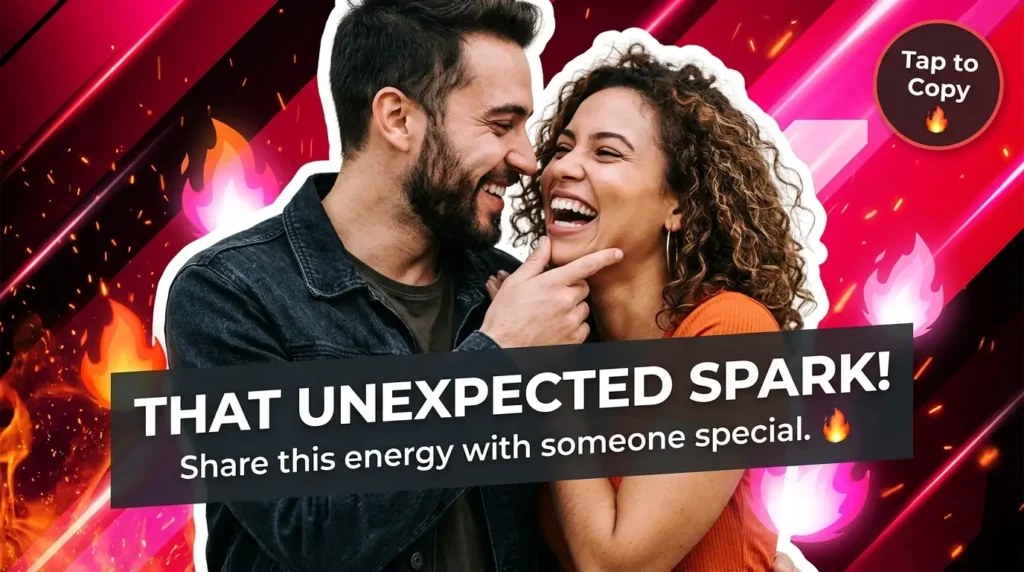 Flirty couple laughing together in passionate crazy love messages graphic
