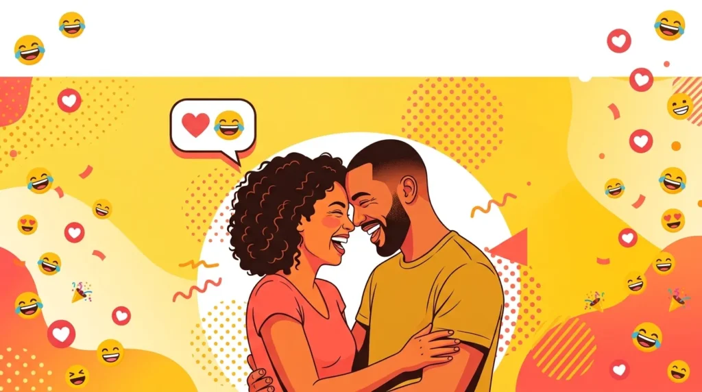 Laughing couple captures funny and romantic playful birthday message vibe