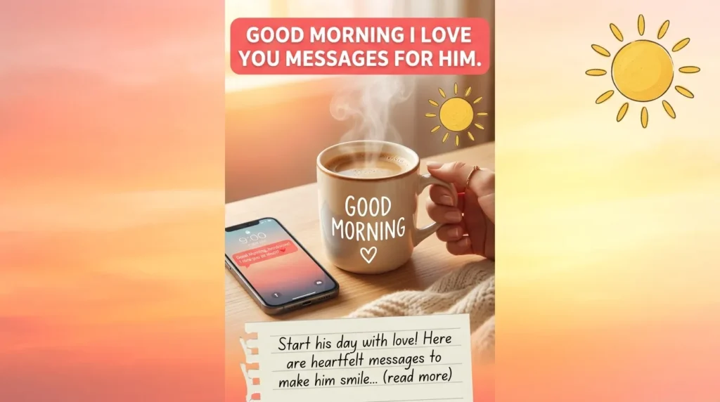 Coffee mug and phone text illustrating good morning I love you messages