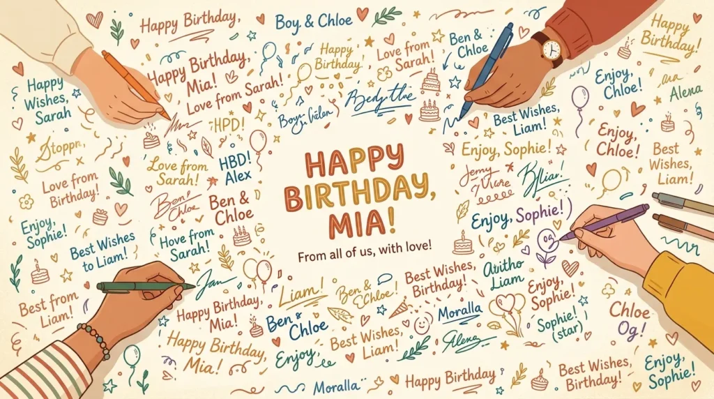 Large signed card showing a group message for the whole congregation