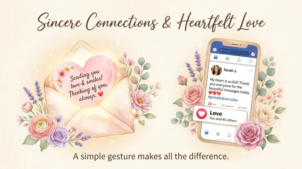 Heart envelope and phone illustrating heartfelt birthday messages for Facebook wall