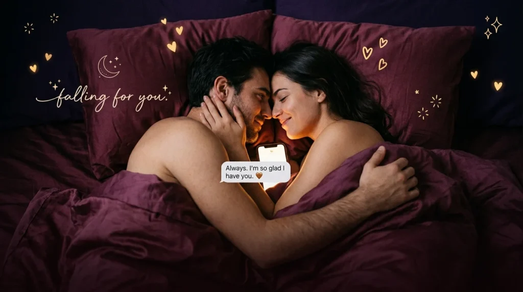 Couple close together sharing late night deep feelings under warm glow