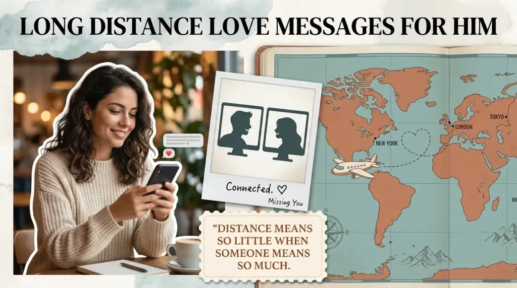 Woman and airplane map depicting long distance love messages for him