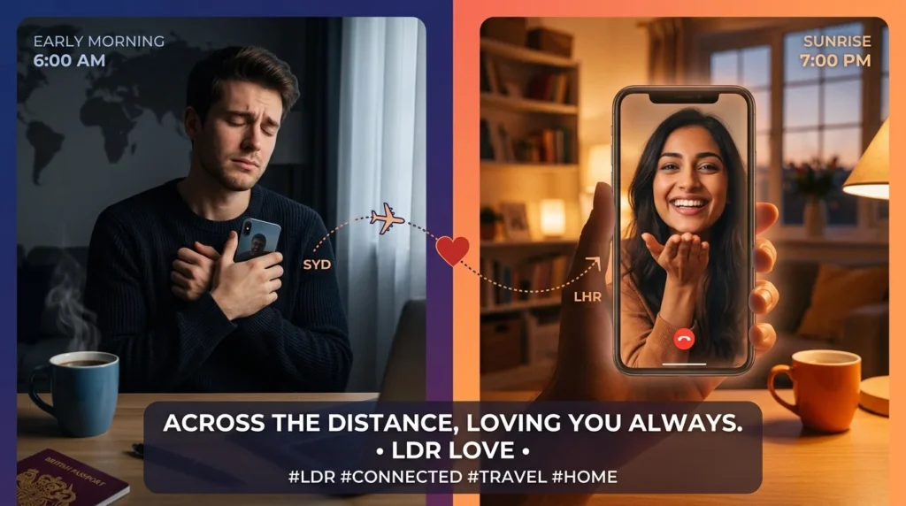 Couple separated by distance connect tenderly through a heartfelt morning video call