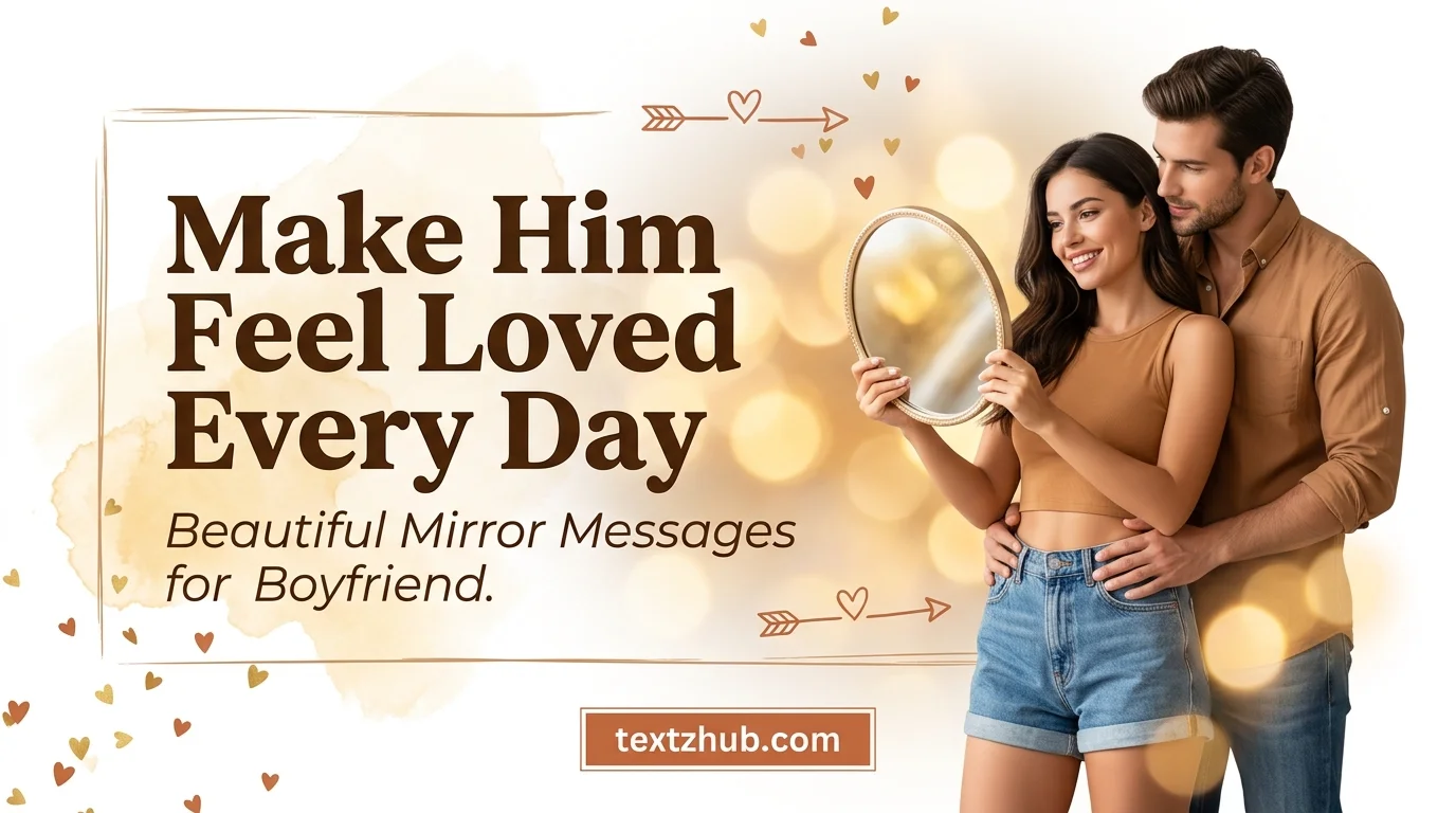 Romantic couple sharing mirror messages for boyfriend in a warm golden intimate moment.