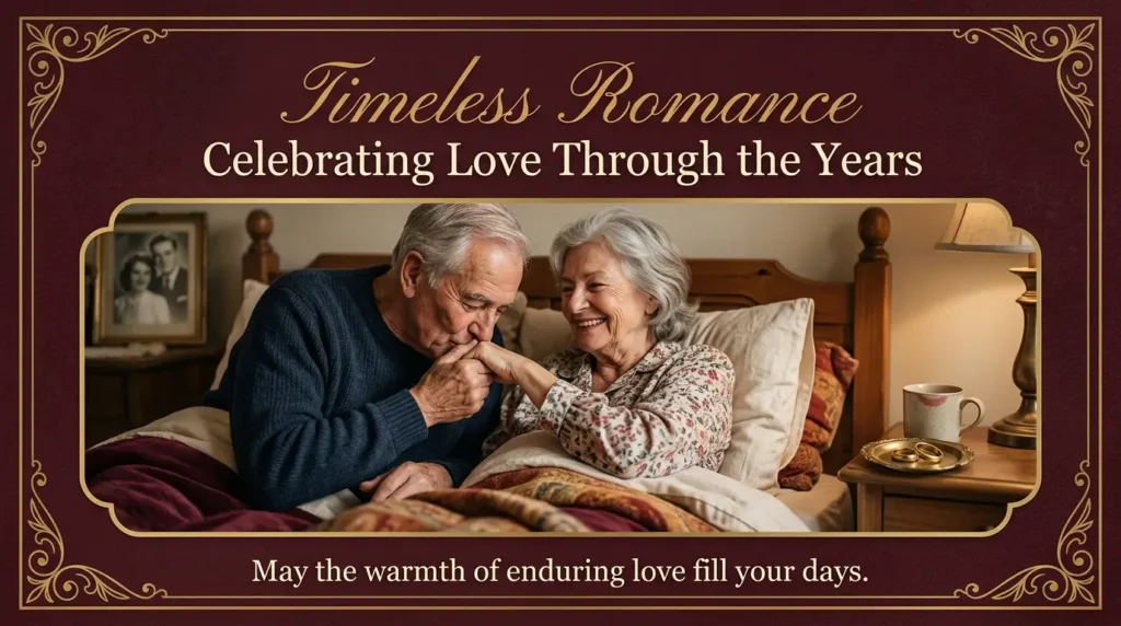 Longtime married couple share a tender, affectionate moment in bed together