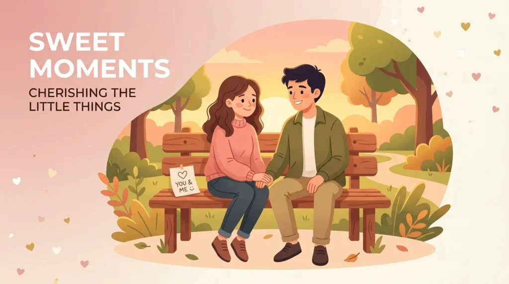 Couple sharing a sweet new relationship moment on a park bench